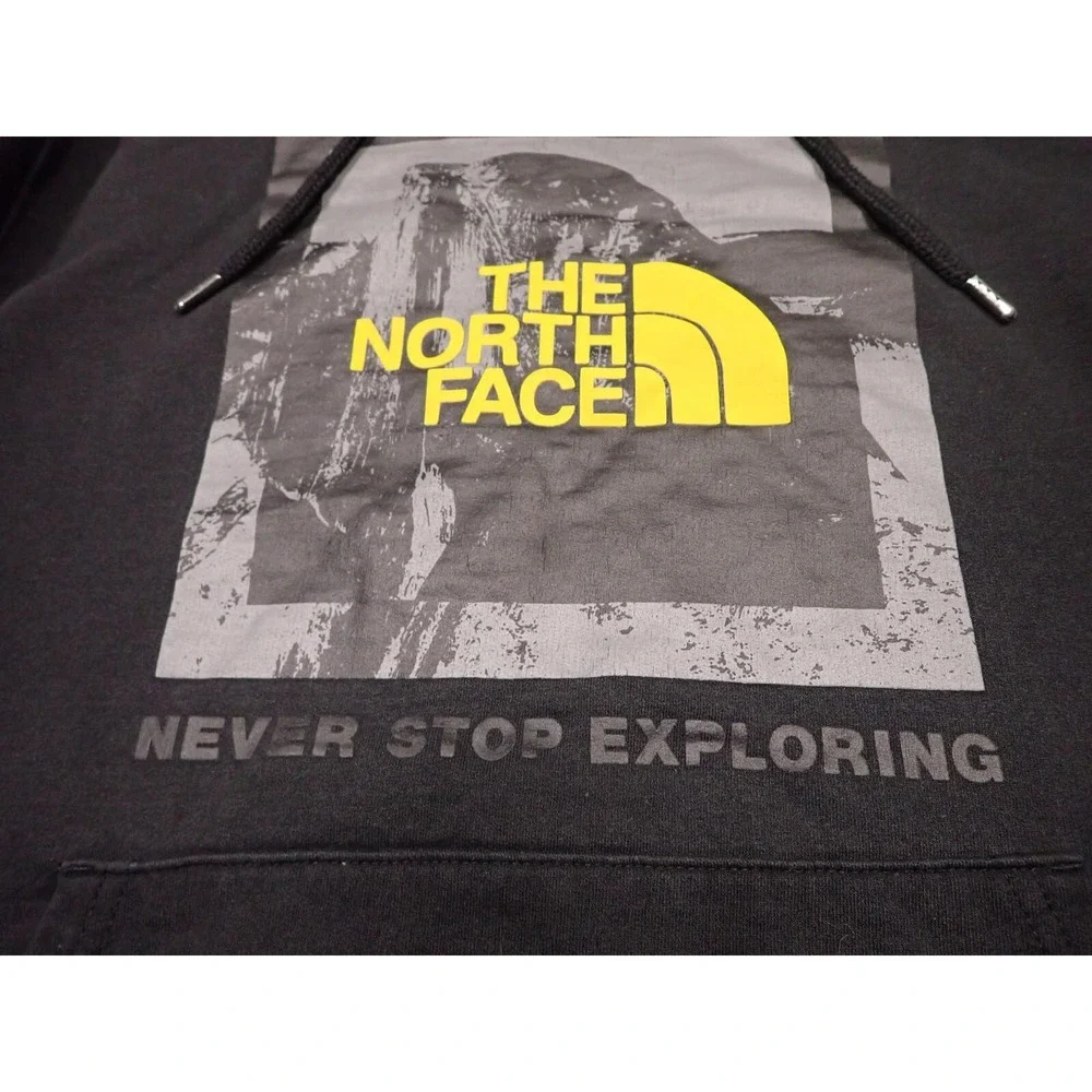 The North Face Hoodie Mens Medium Black Excellent Graphic Pullover Sweatshirt